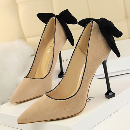 New Autumn Women High Heel Shoes Bow Pointed Toe Suede Ladies Pumps Sexy Fashion Stilettos Shoes Women's Wedding Shoes WSH4322 - Image 3