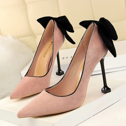 New Autumn Women High Heel Shoes Bow Pointed Toe Suede Ladies Pumps Sexy Fashion Stilettos Shoes Women's Wedding Shoes WSH4322 - Image 4