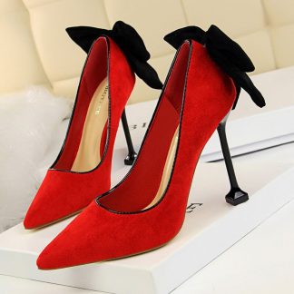 New Autumn Women High Heel Shoes Bow Pointed Toe Suede Ladies Pumps Sexy Fashion Stilettos Shoes Women's Wedding Shoes WSH4322