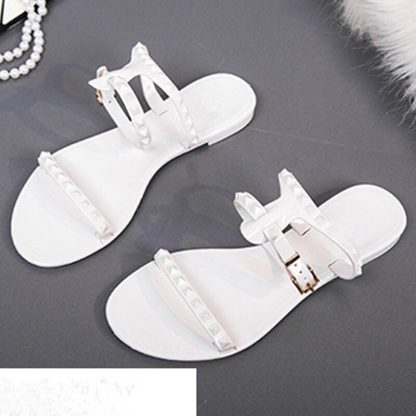 New Simple Sandals Rivet Jelly Woman Shoes Women Flat Sandalia Feminina Open Toe Beach Summer Shoes For Lady Black White WSH3544 - Image 3