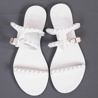 New Simple Sandals Rivet Jelly Woman Shoes Women Flat Sandalia Feminina Open Toe Beach Summer Shoes For Lady Black White WSH3544 - Image 5