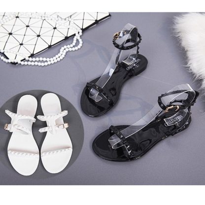 New Simple Sandals Rivet Jelly Woman Shoes Women Flat Sandalia Feminina Open Toe Beach Summer Shoes For Lady Black White WSH3544 - Image 6