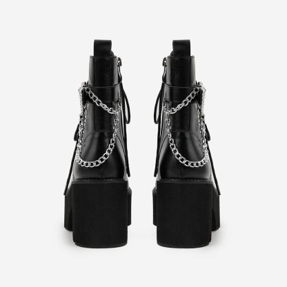 Punk Style Women Boots Platform Ankle Boots Black Round Toe Chunky Heels Women Leather Shoes With Chain Lace-up Botines WSH4695 - Image 6