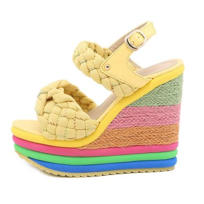 Rainbow Wedge Sandals Women Open Toe Weave Sandalias 2022 Summer Women Shoes Platform Plus Size High Heels sandales WSH4563 - Image 3