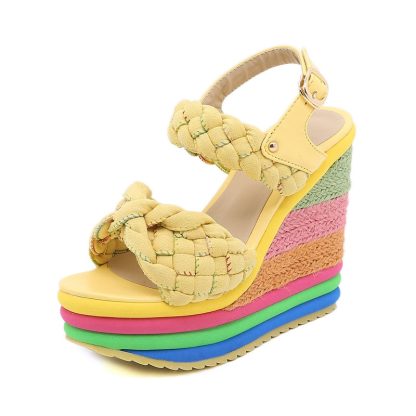 Rainbow Wedge Sandals Women Open Toe Weave Sandalias 2022 Summer Women Shoes Platform Plus Size High Heels sandales WSH4563