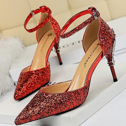 Sexy Women Shoes Spring Summer Pumps Side Hollow Glitter Sequins Sandals Metal Decoration High Heels Bride Wedding Shoes WSH4134 - Image 2