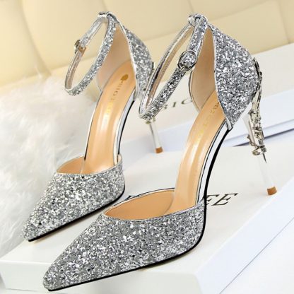 Sexy Women Shoes Spring Summer Pumps Side Hollow Glitter Sequins Sandals Metal Decoration High Heels Bride Wedding Shoes WSH4134 - Image 3