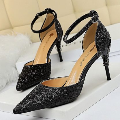 Sexy Women Shoes Spring Summer Pumps Side Hollow Glitter Sequins Sandals Metal Decoration High Heels Bride Wedding Shoes WSH4134 - Image 4