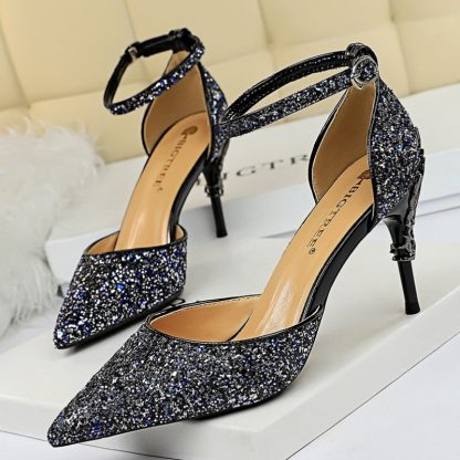 Sexy Women Shoes Spring Summer Pumps Side Hollow Glitter Sequins Sandals Metal Decoration High Heels Bride Wedding Shoes WSH4134 - Image 6