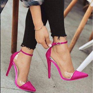 Spring Fashion Women Shoes Sexy Ankle Buckle Pumps Pointed Toe Side Transparent Women High Heels Sandals Plus Size 35-43 WSH4592