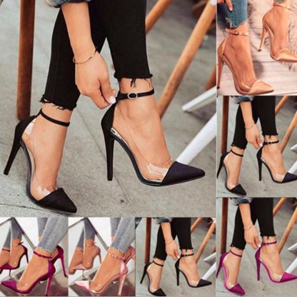 Spring Fashion Women Shoes Sexy Ankle Buckle Pumps Pointed Toe Side Transparent Women High Heels Sandals Plus Size 35-43 WSH4592 - Image 6