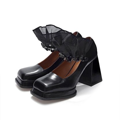 Spring Summer Women Shoes Fashion Rhinestone Platform Mary Jane Shoes Square Toe Leather Chunky High Heels Women Pumps WSH4690 - Image 2