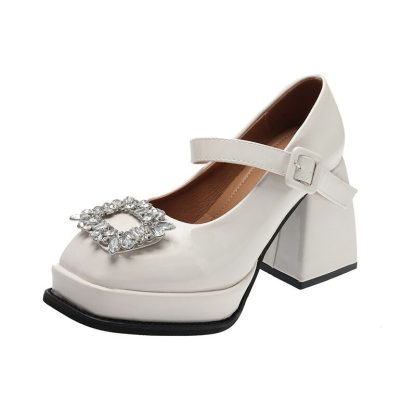 Spring Summer Women Shoes Fashion Rhinestone Platform Mary Jane Shoes Square Toe Leather Chunky High Heels Women Pumps WSH4690 - Image 3