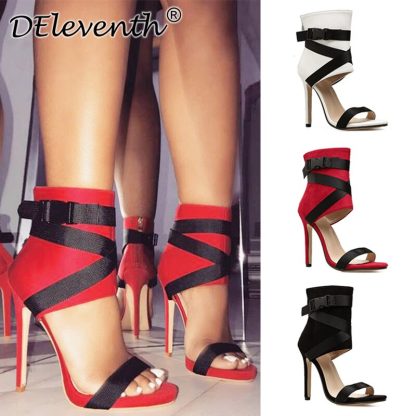 Summer Sandals Women Thin Heels Party Shoes for Women Back Zip Pumps Big Size Women Shoes White Black Red Sexy Sandalias WSH3258 - Image 5