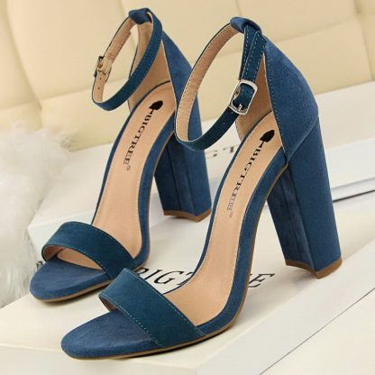 Summer Women Sandals Pumps Ankle Strap Square High Heels Sandalias Mujer Flock Open Toe Sexy Shoes Woman Plus Size 34-43 WSH4121 - Image 2
