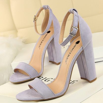 Summer Women Sandals Pumps Ankle Strap Square High Heels Sandalias Mujer Flock Open Toe Sexy Shoes Woman Plus Size 34-43 WSH4121 - Image 4