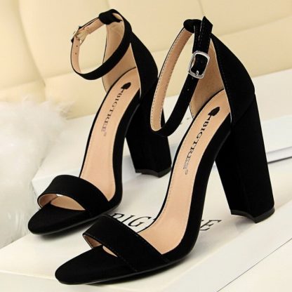 Summer Women Sandals Pumps Ankle Strap Square High Heels Sandalias Mujer Flock Open Toe Sexy Shoes Woman Plus Size 34-43 WSH4121 - Image 5