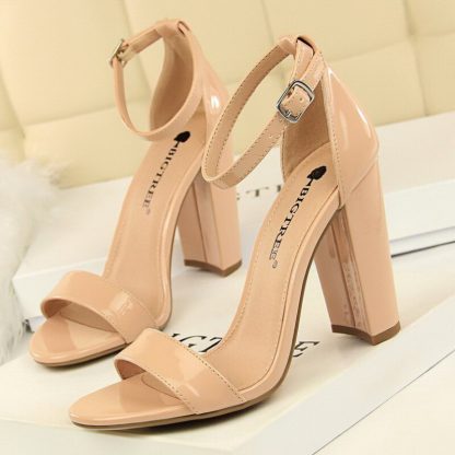 Summer Women Sandals Pumps Ankle Strap Square High Heels Sandalias Mujer Flock Open Toe Sexy Shoes Woman Plus Size 34-43 WSH4121 - Image 6