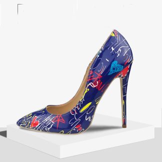 Women High Heels Shoes Autumn Spring Printing Leather Stilettos Pointed Toe Sexy Shoes for Woman zapatos mujer 35-42 WSH4437