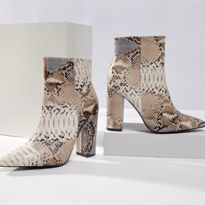 Women Large Size Boots Snake Print Ankle Boots Square Heels Autumn Winter Pointed Toe Ladies Shoes Chelsea Boots Size 42 WSH4202 - Image 2
