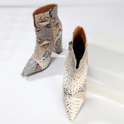 Women Large Size Boots Snake Print Ankle Boots Square Heels Autumn Winter Pointed Toe Ladies Shoes Chelsea Boots Size 42 WSH4202 - Image 3
