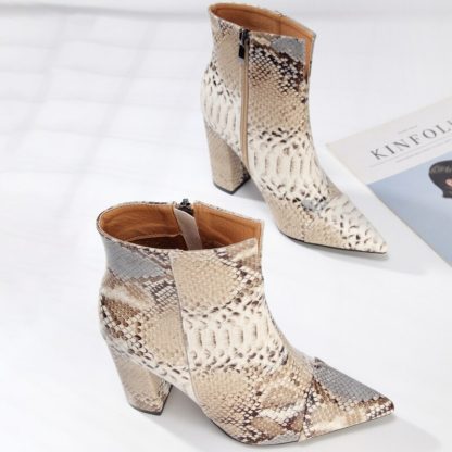 Women Large Size Boots Snake Print Ankle Boots Square Heels Autumn Winter Pointed Toe Ladies Shoes Chelsea Boots Size 42 WSH4202 - Image 4