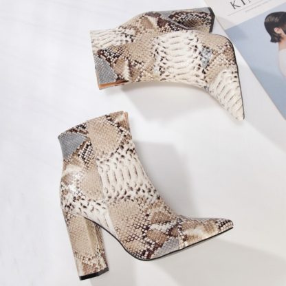 Women Large Size Boots Snake Print Ankle Boots Square Heels Autumn Winter Pointed Toe Ladies Shoes Chelsea Boots Size 42 WSH4202 - Image 5