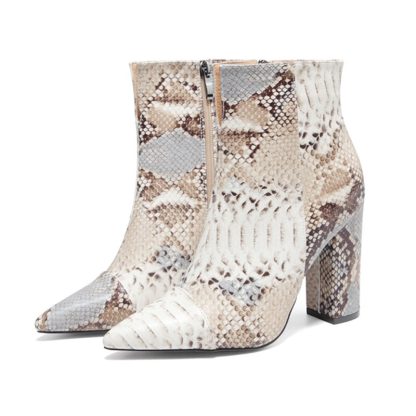 Women Large Size Boots Snake Print Ankle Boots Square Heels Autumn Winter Pointed Toe Ladies Shoes Chelsea Boots Size 42 WSH4202