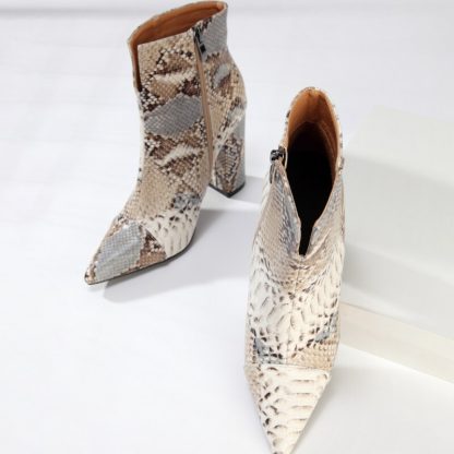 Women Large Size Boots Snake Print Ankle Boots Square Heels Autumn Winter Pointed Toe Ladies Shoes Chelsea Boots Size 42 WSH4202 - Image 6