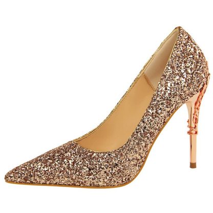 Women Party Shoes Metal Decoration High Heels Pumps Sexy Glitter Stilettos Bridal Wedding Shoes Fashion Ladies Shoes WSH4328 - Image 2