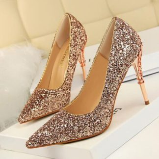 Women Party Shoes Metal Decoration High Heels Pumps Sexy Glitter Stilettos Bridal Wedding Shoes Fashion Ladies Shoes WSH4328