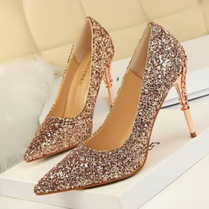 Women Party Shoes Metal Decoration High Heels Pumps Sexy Glitter Stilettos Bridal Wedding Shoes Fashion Ladies Shoes WSH4328