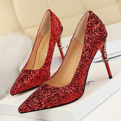 Women Party Shoes Metal Decoration High Heels Pumps Sexy Glitter Stilettos Bridal Wedding Shoes Fashion Ladies Shoes WSH4328 - Image 6