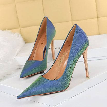 Women Pumps High Heels Shoes Pointed Toe Ladies Shoes Silk Glitter Sexy 10.5CM High-Heeled Wedding Shoes Femme Pumps WSH4327 - Image 3