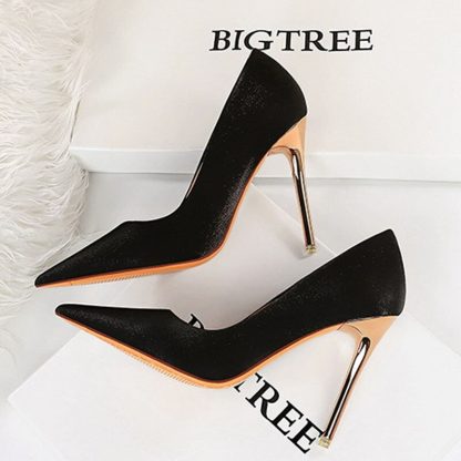 Women Pumps High Heels Shoes Pointed Toe Ladies Shoes Silk Glitter Sexy 10.5CM High-Heeled Wedding Shoes Femme Pumps WSH4327 - Image 4