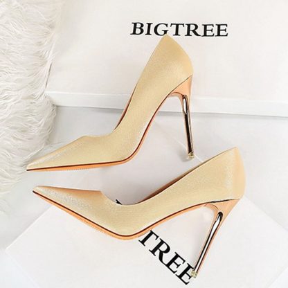 Women Pumps High Heels Shoes Pointed Toe Ladies Shoes Silk Glitter Sexy 10.5CM High-Heeled Wedding Shoes Femme Pumps WSH4327 - Image 5