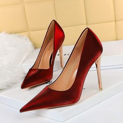 Women Pumps High Heels Shoes Pointed Toe Ladies Shoes Silk Glitter Sexy 10.5CM High-Heeled Wedding Shoes Femme Pumps WSH4327