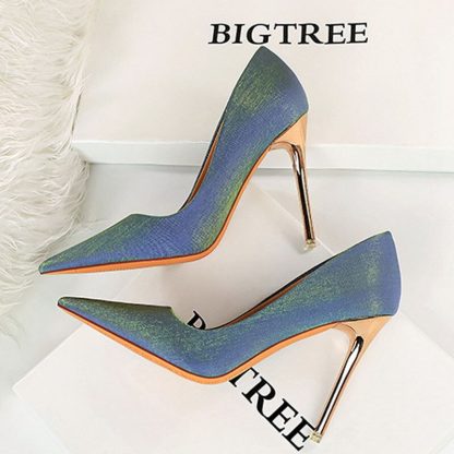 Women Pumps High Heels Shoes Pointed Toe Ladies Shoes Silk Glitter Sexy 10.5CM High-Heeled Wedding Shoes Femme Pumps WSH4327 - Image 6