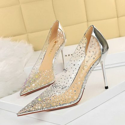 Women Pumps Sexy Summer Shoes Woman PVC Transparent Stilettos Fashion Rhinestone High Heels Party Shoes Women Sandals WSH4334 - Image 2