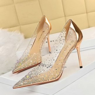 Women Pumps Sexy Summer Shoes Woman PVC Transparent Stilettos Fashion Rhinestone High Heels Party Shoes Women Sandals WSH4334