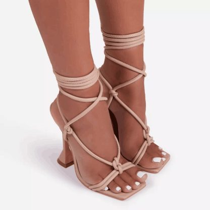 Women Sandals High Heels Summer Shoes Women Square Toe Roma Lace Up Pumps Sandales Ladies Shoes High Heels zapatos mujer WSH3949 - Image 2