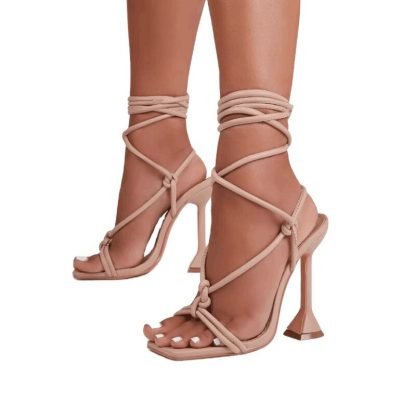 Women Sandals High Heels Summer Shoes Women Square Toe Roma Lace Up Pumps Sandales Ladies Shoes High Heels zapatos mujer WSH3949 - Image 4