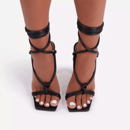 Women Sandals High Heels Summer Shoes Women Square Toe Roma Lace Up Pumps Sandales Ladies Shoes High Heels zapatos mujer WSH3949 - Image 5