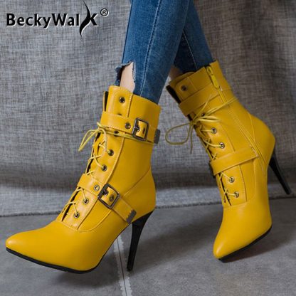 Women Shoes Thin High Heels Women Boots New Autumn Winter Sexy Pointed Toe Solid Ankle Boot for Women botines mujer 2021 WSH3683