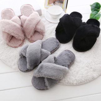 Women Slippers Winter House Faux Fur Warm Flat Female Shoes Slip on Home Furry Ladies Slippers Indoor Slides Size 36-43