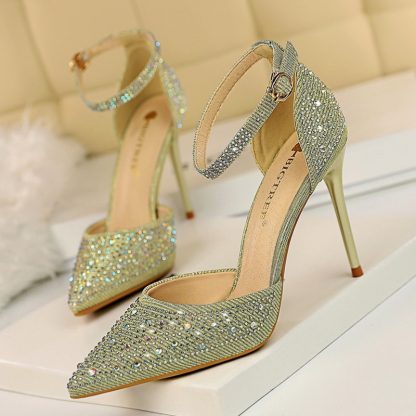 Women's Stiletto High Heel Dress Pumps Pointy Toe Lady Bridal Wedding Evening Party Shoes with Rhinestone Women Sandals WSH4128